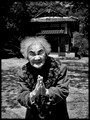 Ninety eight year old lady at Kyomizu temple, B&W